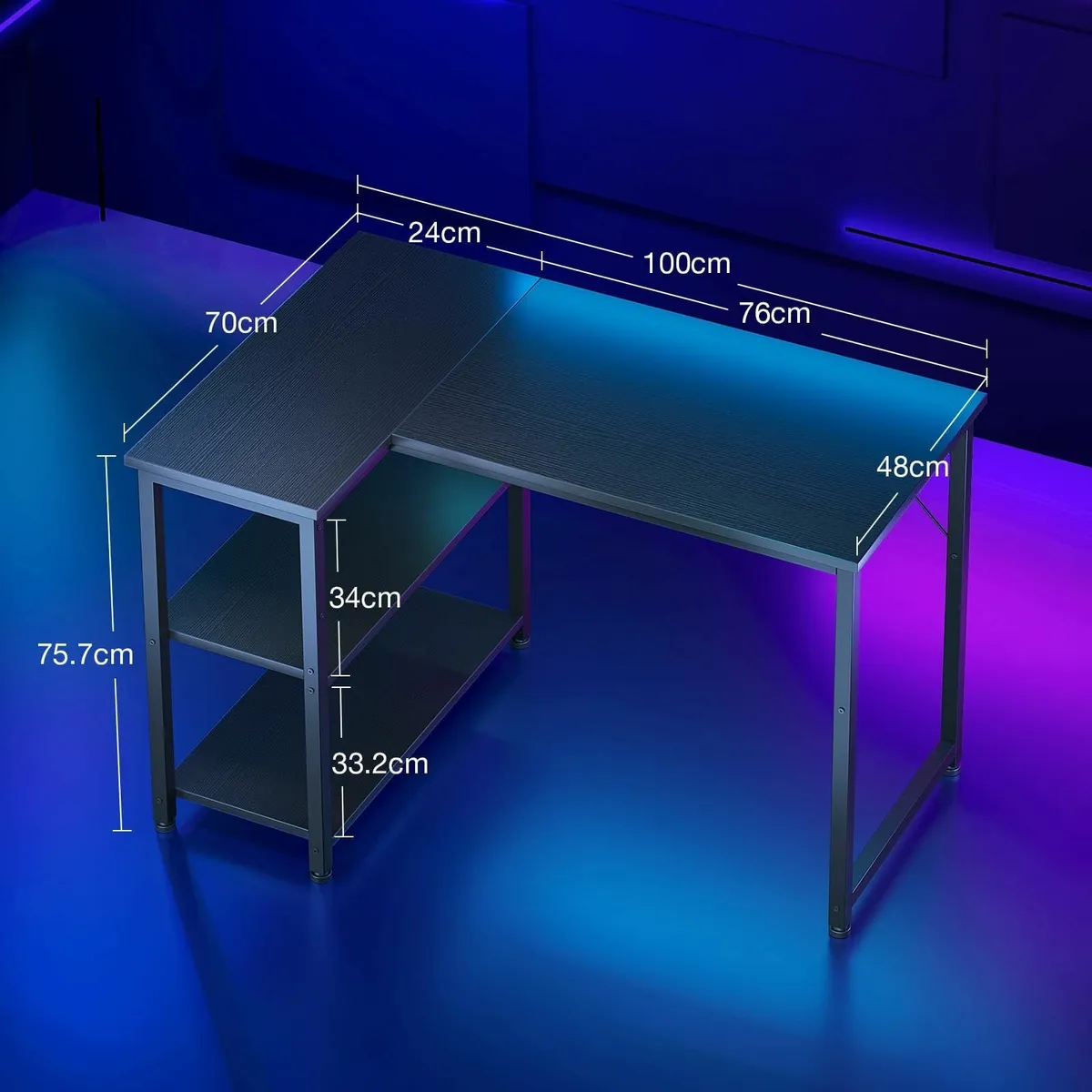 L Shaped Gaming Desk 100x70 cm Computer Corner - Image 3