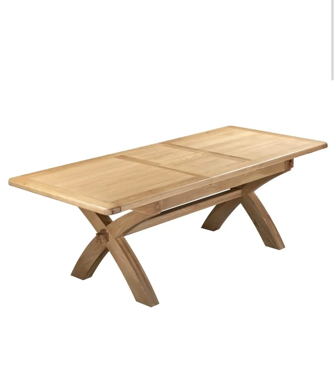 Extending Oak X Leg Dining Table and Bench New - Image 2