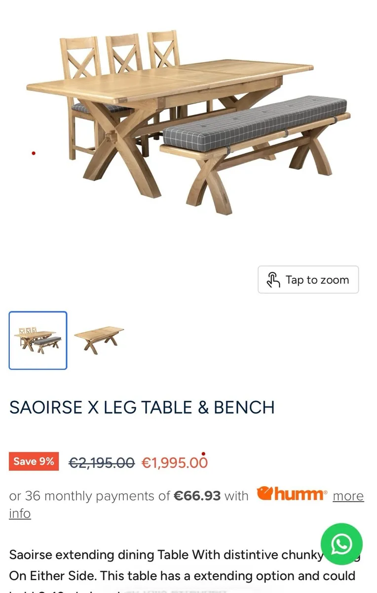 Extending Oak X Leg Dining Table and Bench New - Image 3