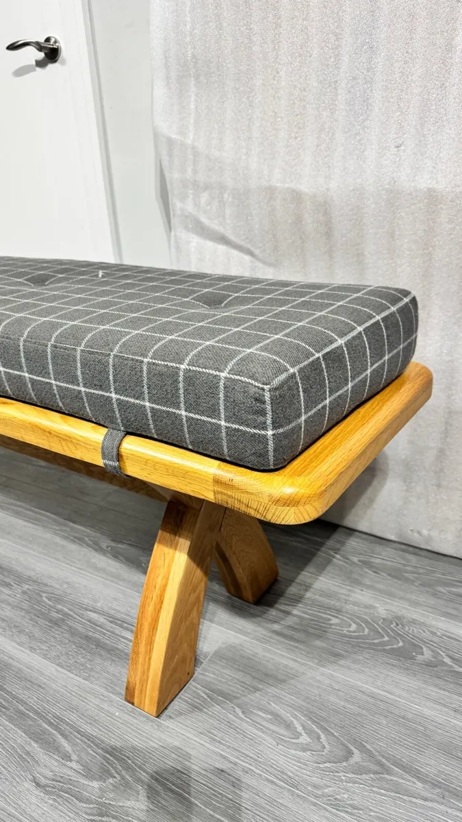 Extending Oak X Leg Dining Table and Bench New - Image 4