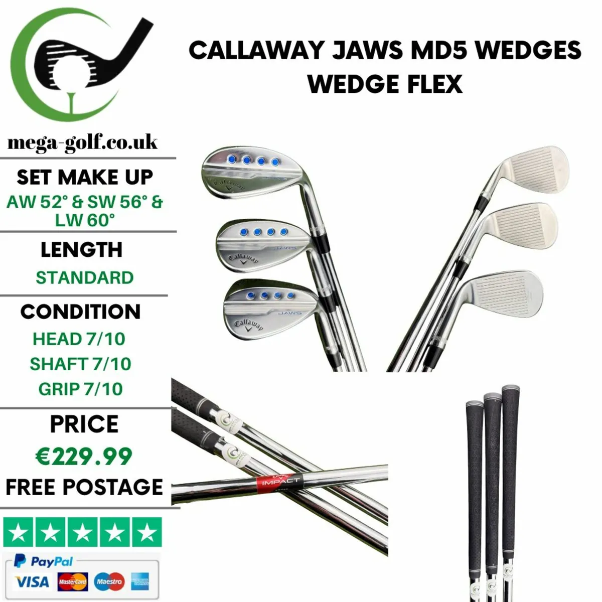 Callaway Jaws MD5 Wedges Aw 52° & Sw 56° & Lw 60° - Image 1