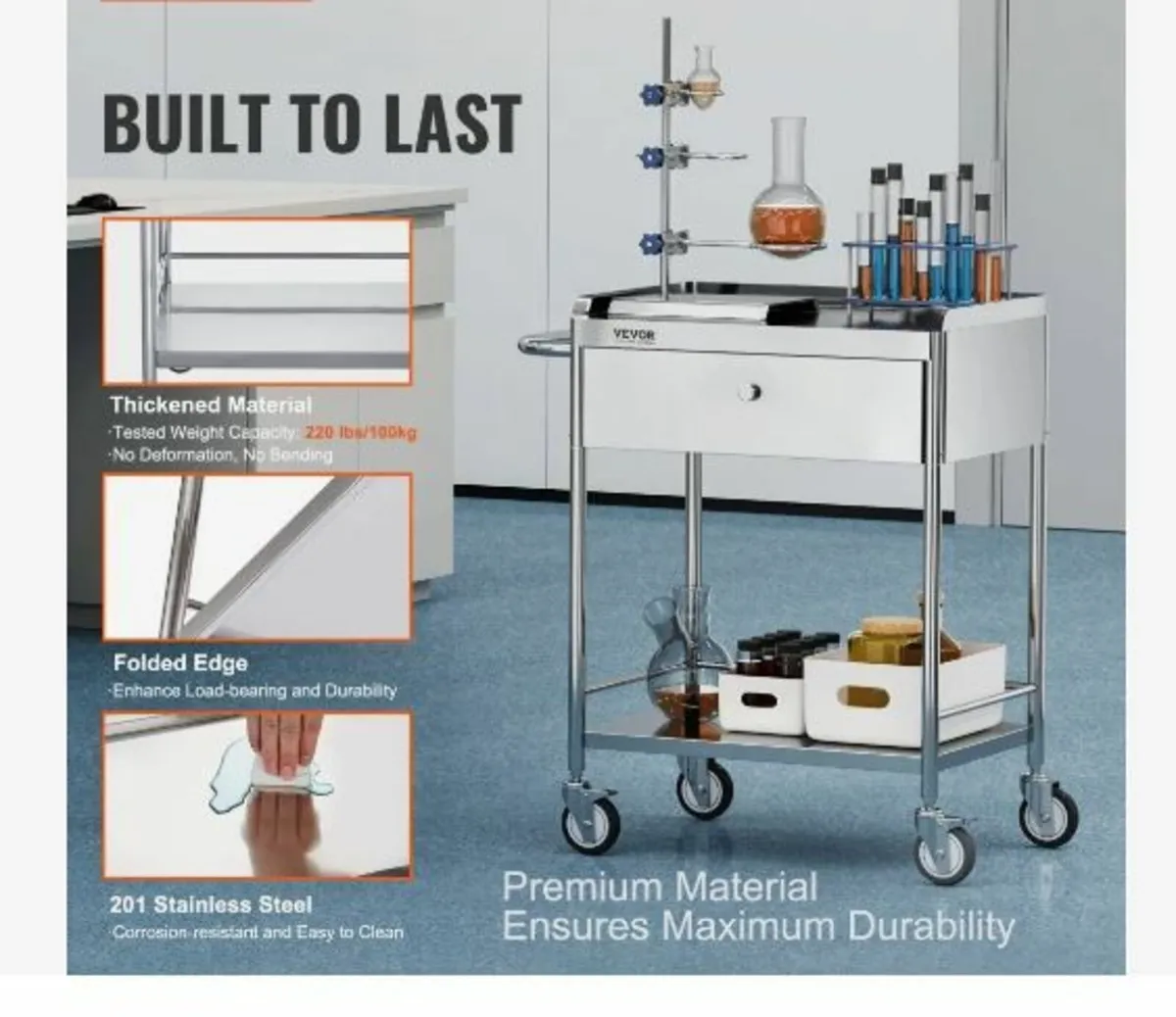 Medical Cart, 2 Layers Stainless Steel - Image 3