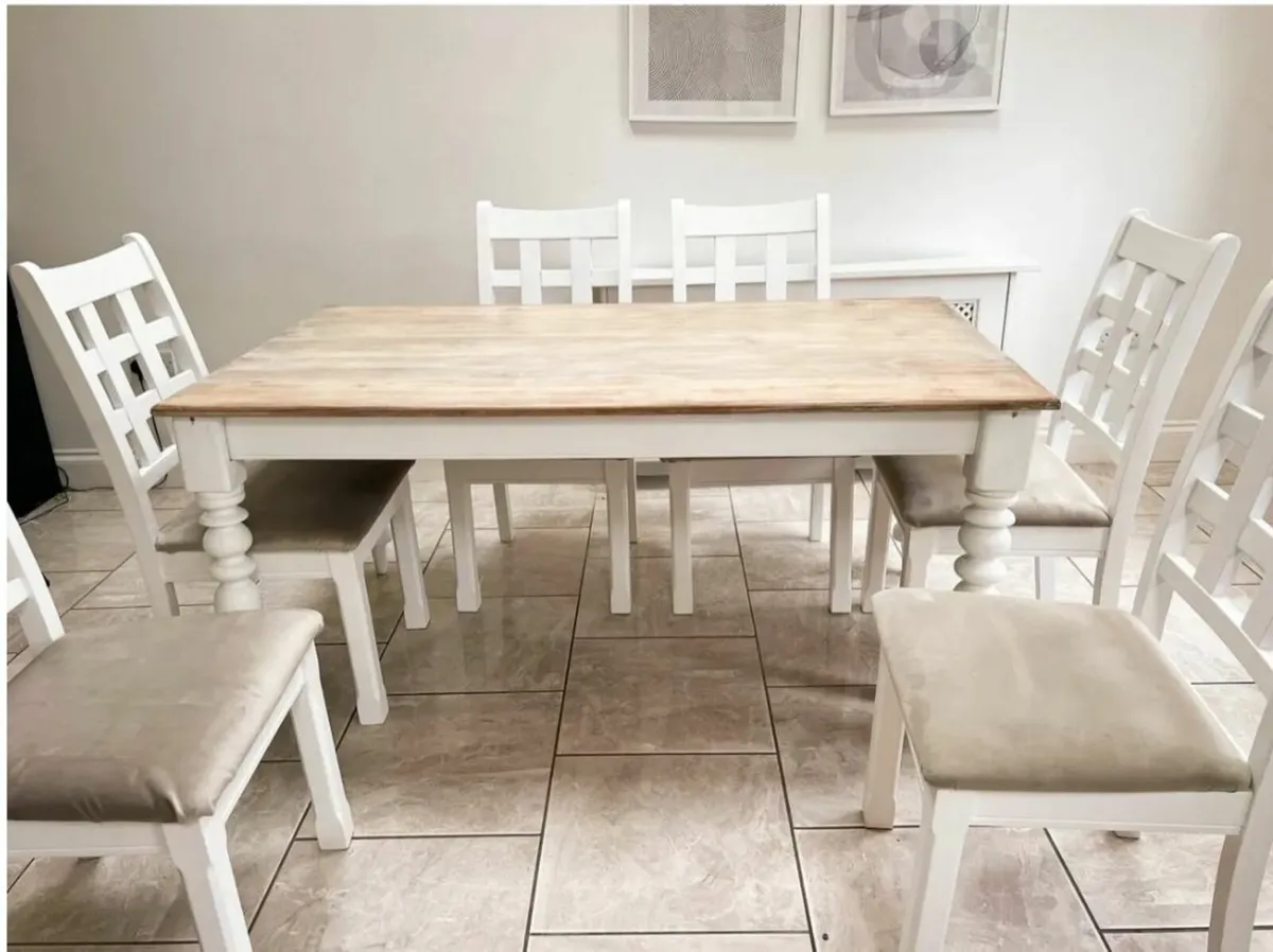 Used solid wood dining table with 6 matching chair - Image 2
