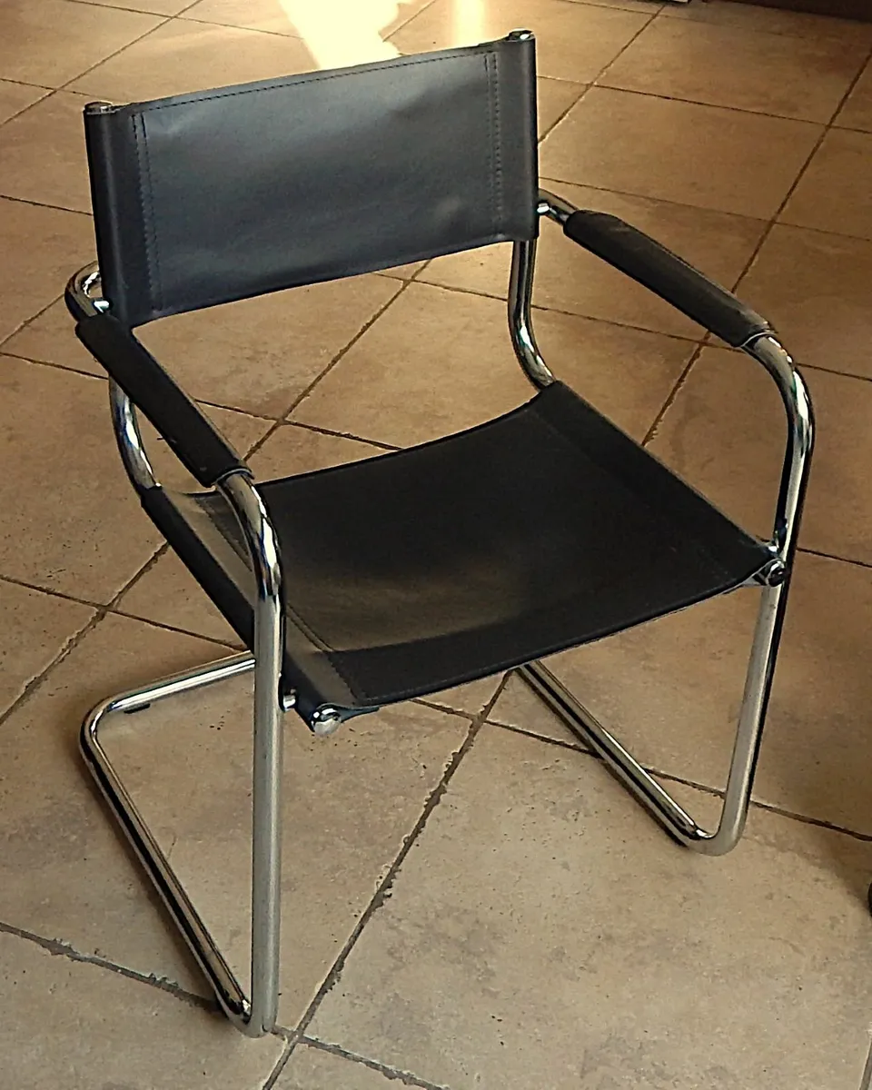 Vintage Black Leather and Chrome Metal Chair - Image 1