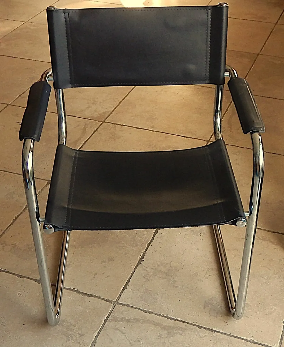 Vintage Black Leather and Chrome Metal Chair - Image 3