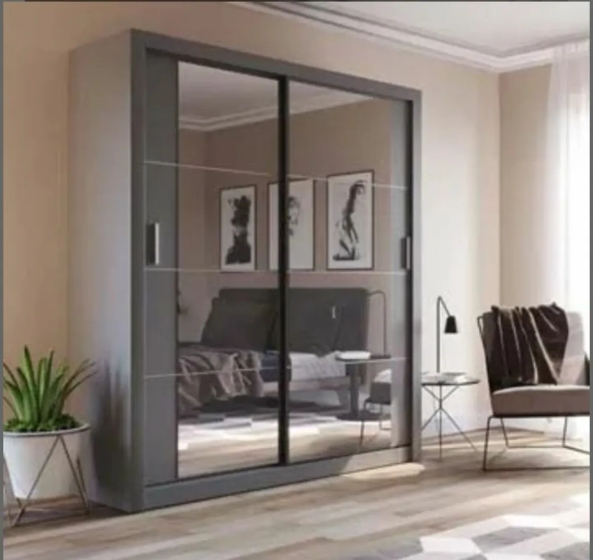 Cuba Sliderobe 1.81m Grey Wardrobe ,no deposit req - Image 3