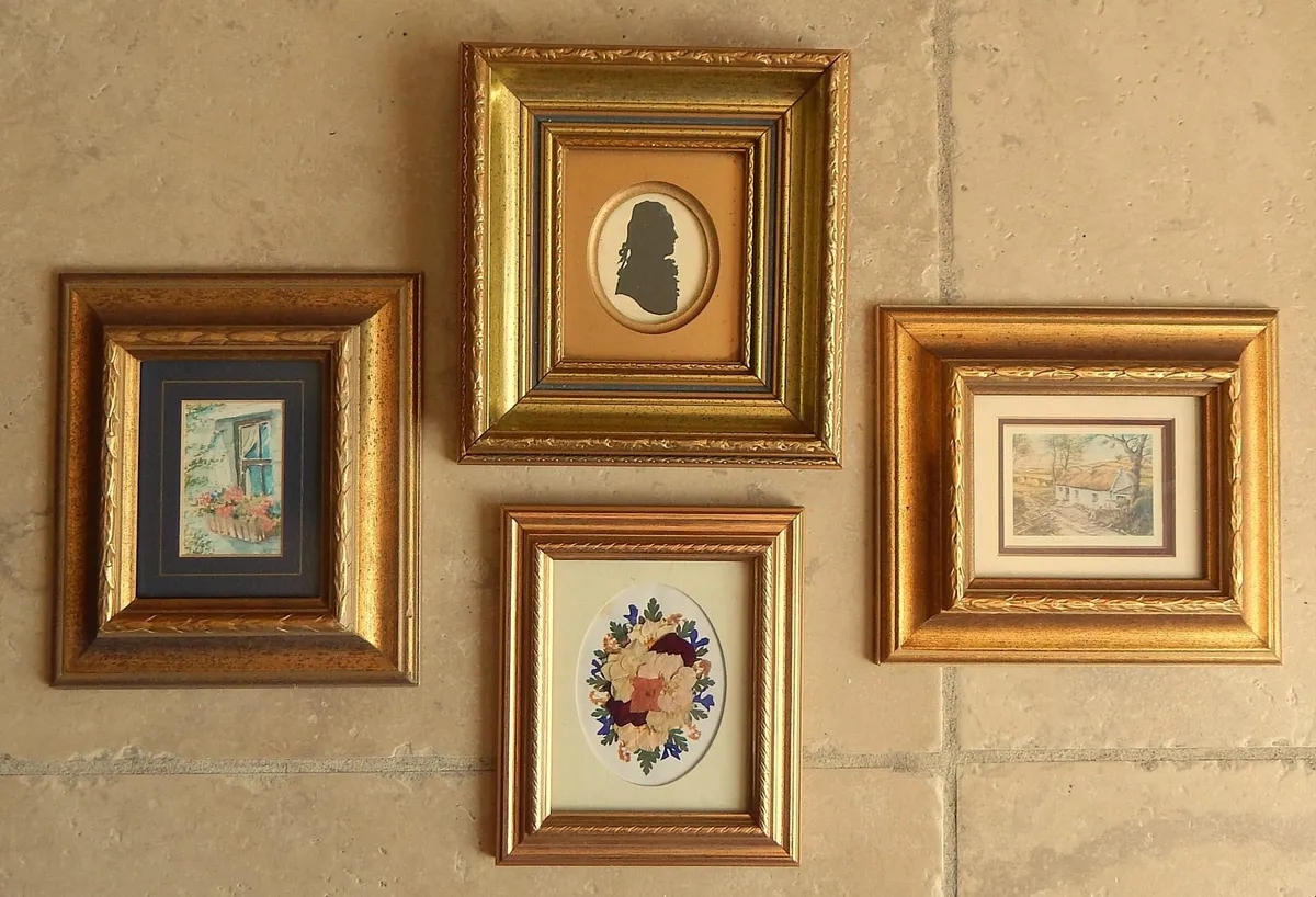 Selection of Artwork in 4 Small Ornate Frames - Image 1