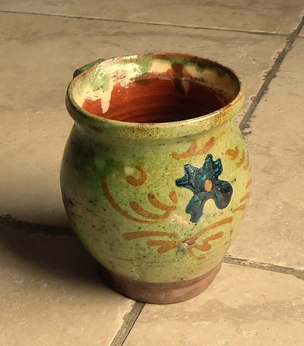 Vintage Large Hand Painted Glazed Terracotta Mug - Image 2