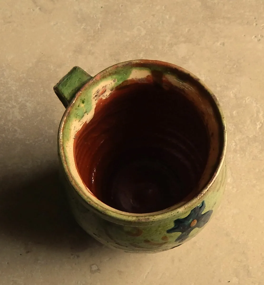 Vintage Large Hand Painted Glazed Terracotta Mug - Image 3