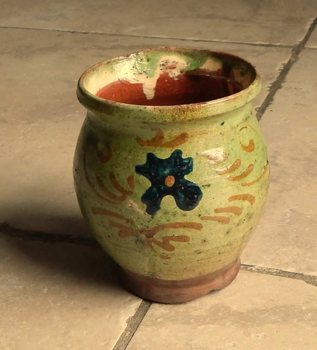 Vintage Large Hand Painted Glazed Terracotta Mug - Image 4