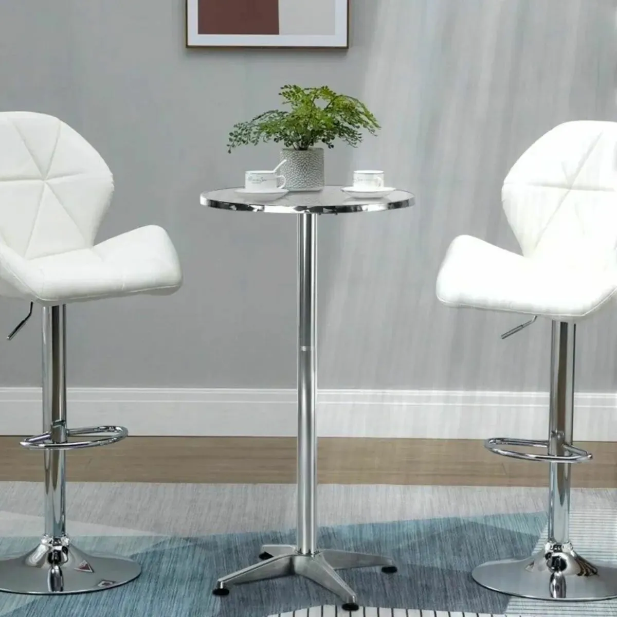 Cafe Bistro Restaurant Table Adjustable Silver - Image 4