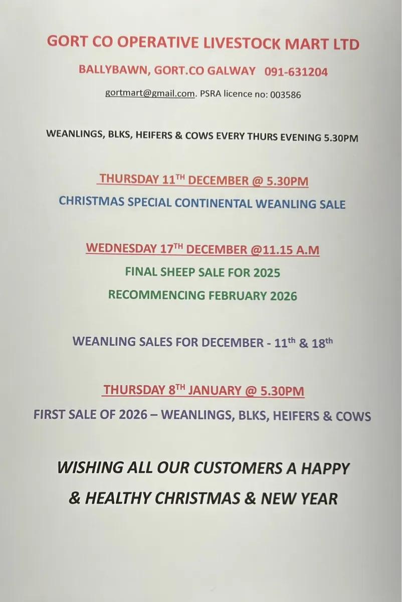 Gort Mart: Thurs 11th Dec- Special Xmas Sale - Image 1