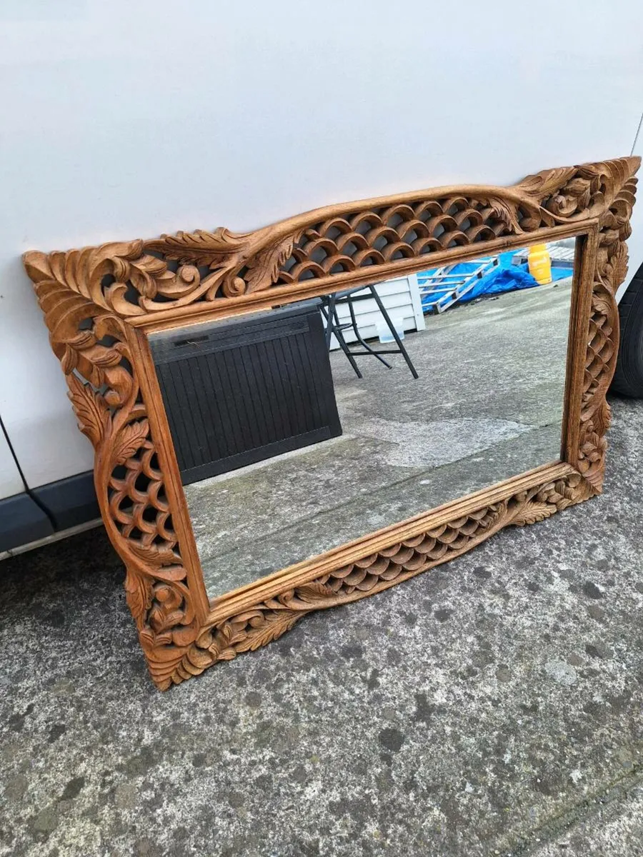 Beautiful large vintage hardwood mirror - Image 1