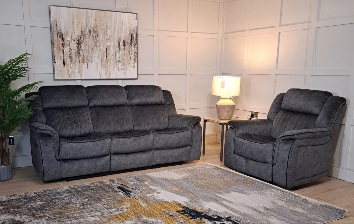 New 3+1+1 Grey Gresham fabric  Recliner Sofas - Image 1