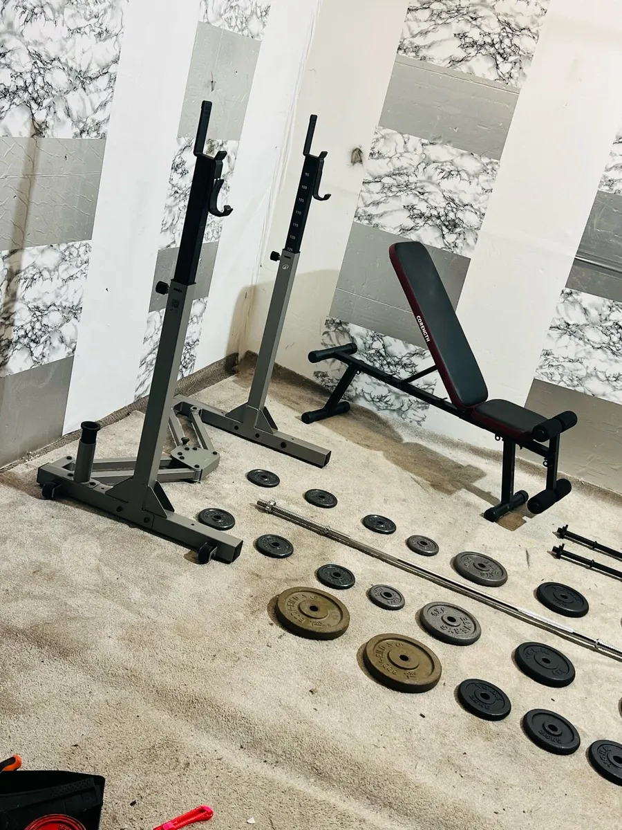 85KG BARBELL SET DUMBBELLS BENCH RACK - Image 2