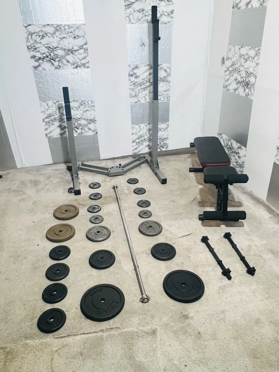 85KG BARBELL SET DUMBBELLS BENCH RACK - Image 3