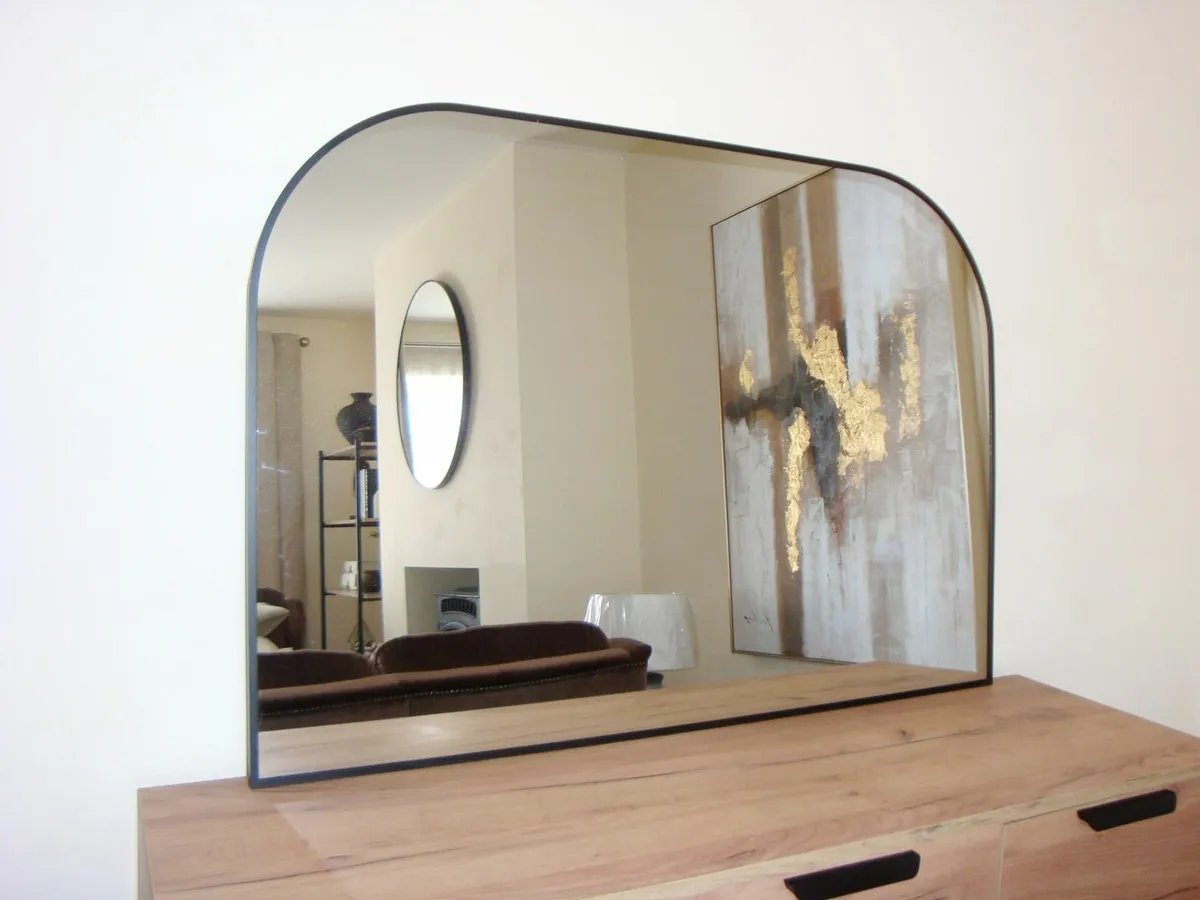 Over mantle black frame arch mirror 70 x 100 cm - Image 1