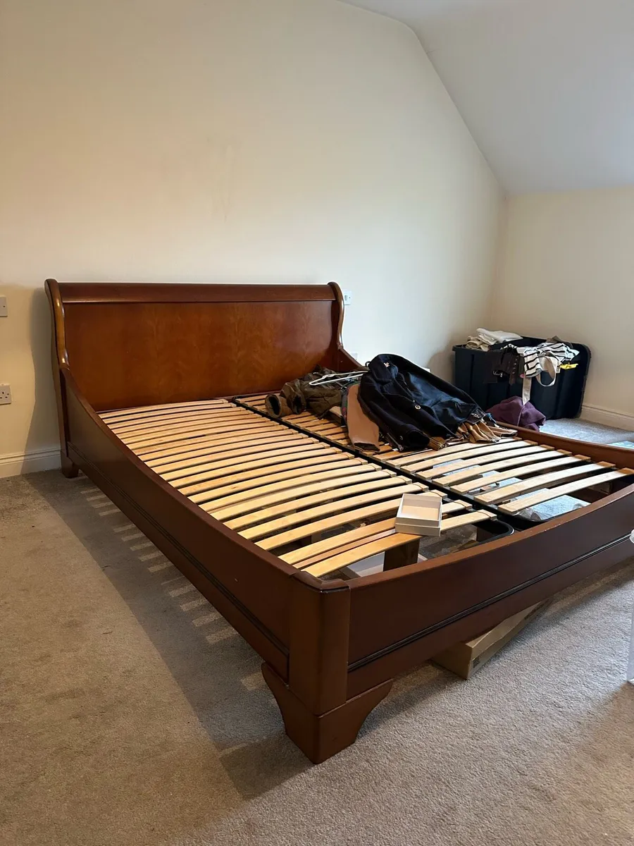 Solid wood Sleigh style king bed frame - Image 1