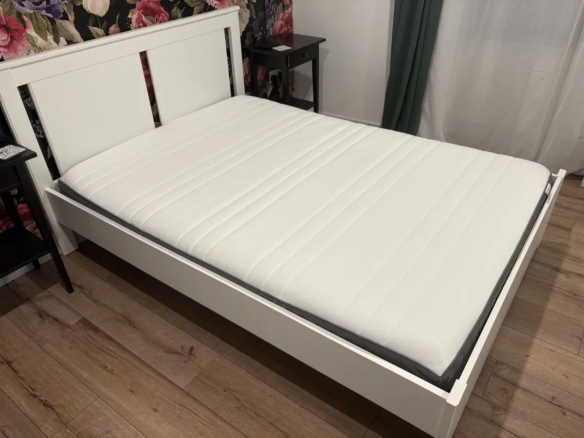 IKEA double bed frame with mattress - Image 1