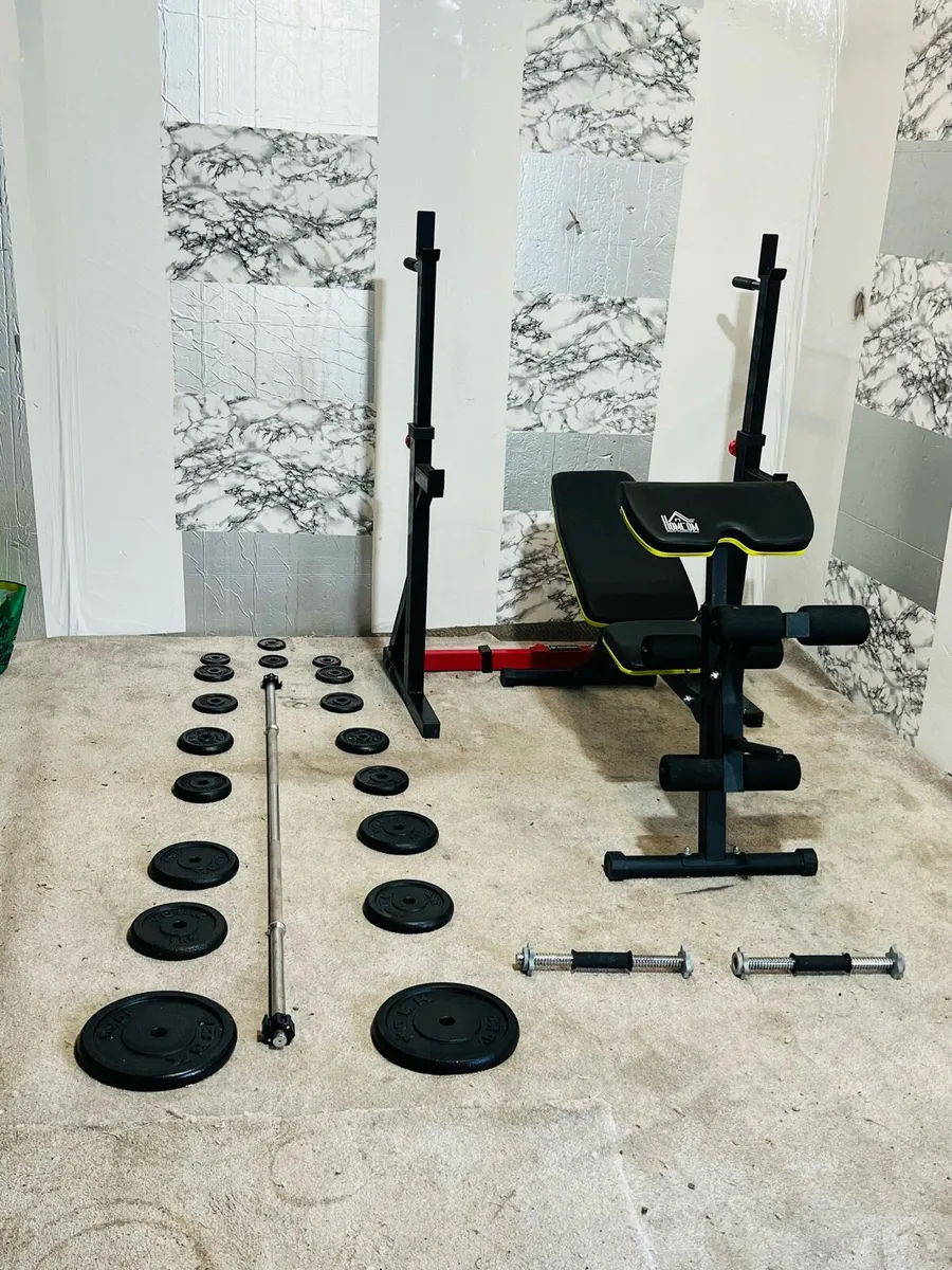 CAST IRON WEIGHTS BARBELL DUMBBELLS BENCH RACK - Image 2