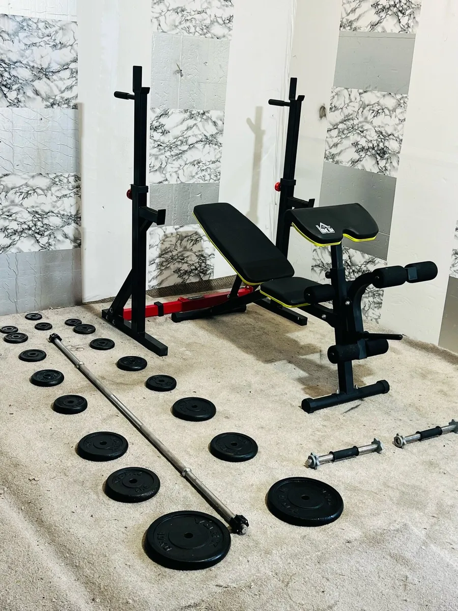CAST IRON WEIGHTS BARBELL DUMBBELLS BENCH RACK - Image 4
