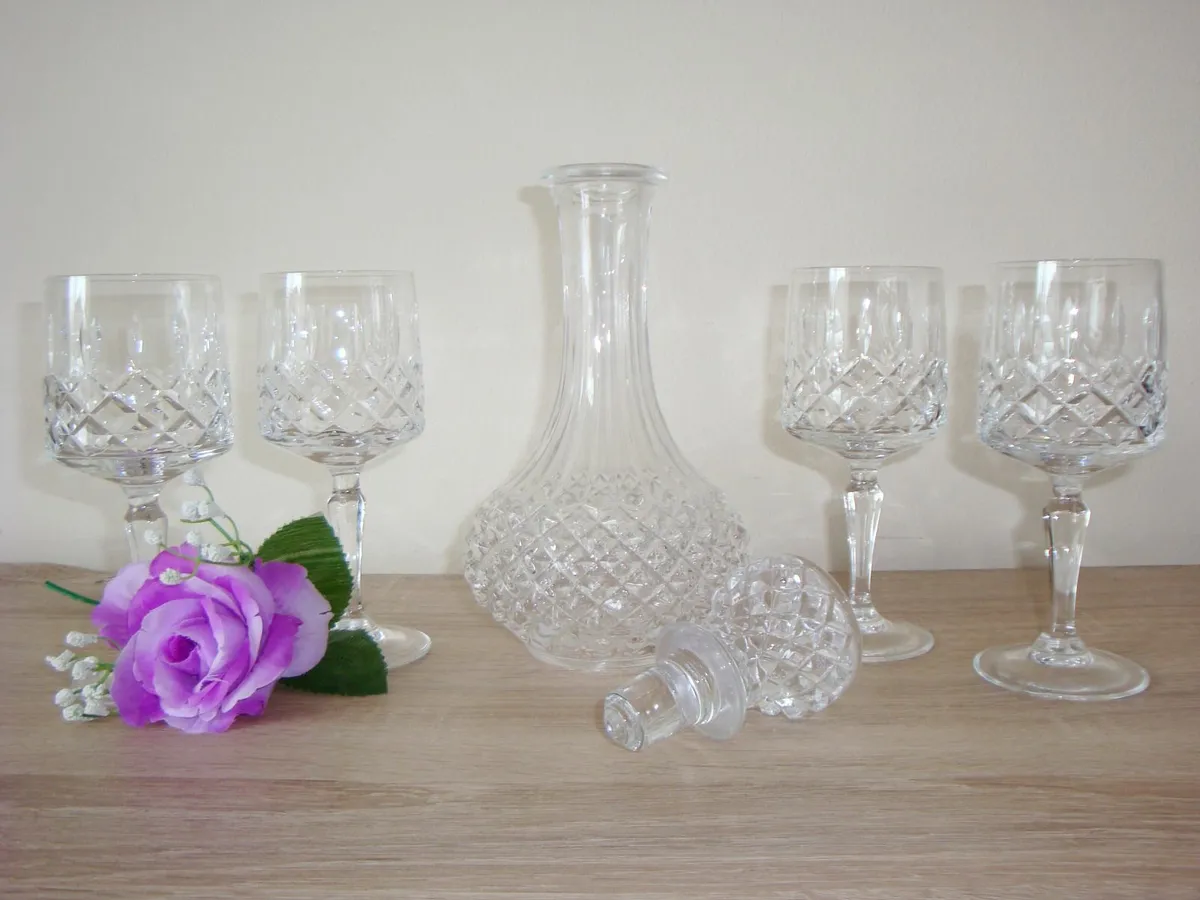 Crystal decanter with 4 glasses - Image 1