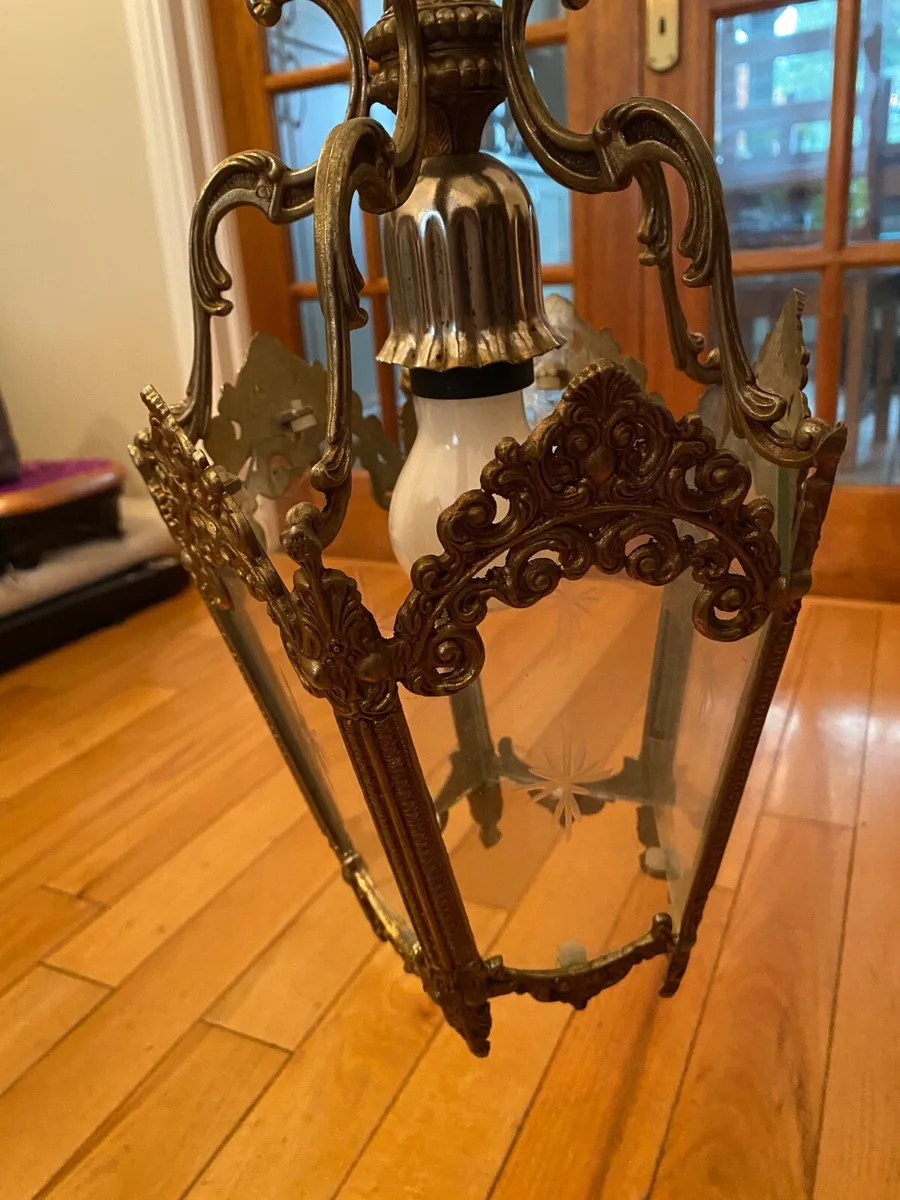 Vintage French Brass Light Ceiling Lantern - Image 3