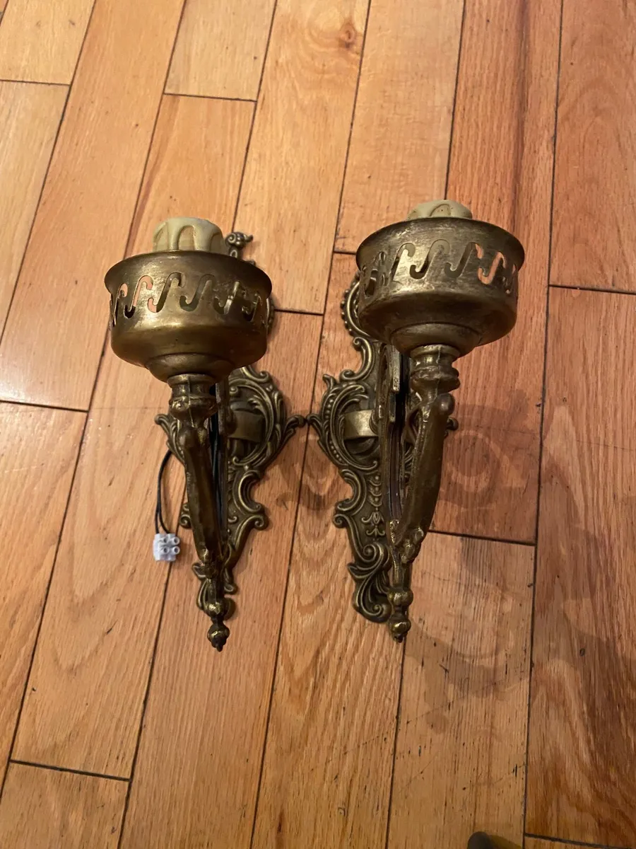 Pair of Vintage French Brass Wall Sconces - Image 2