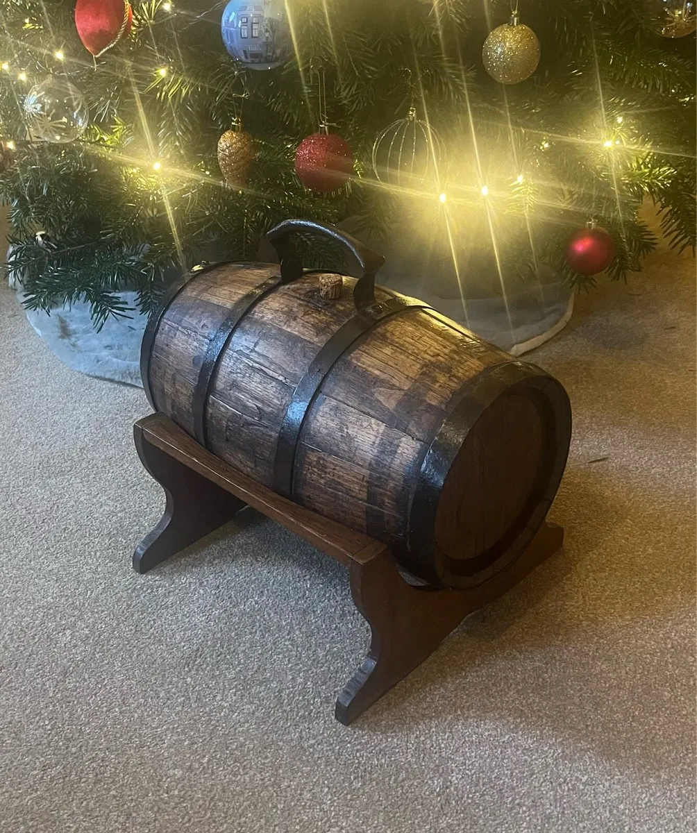 Antique Oak Coopered Whiskey Barrel - Image 1