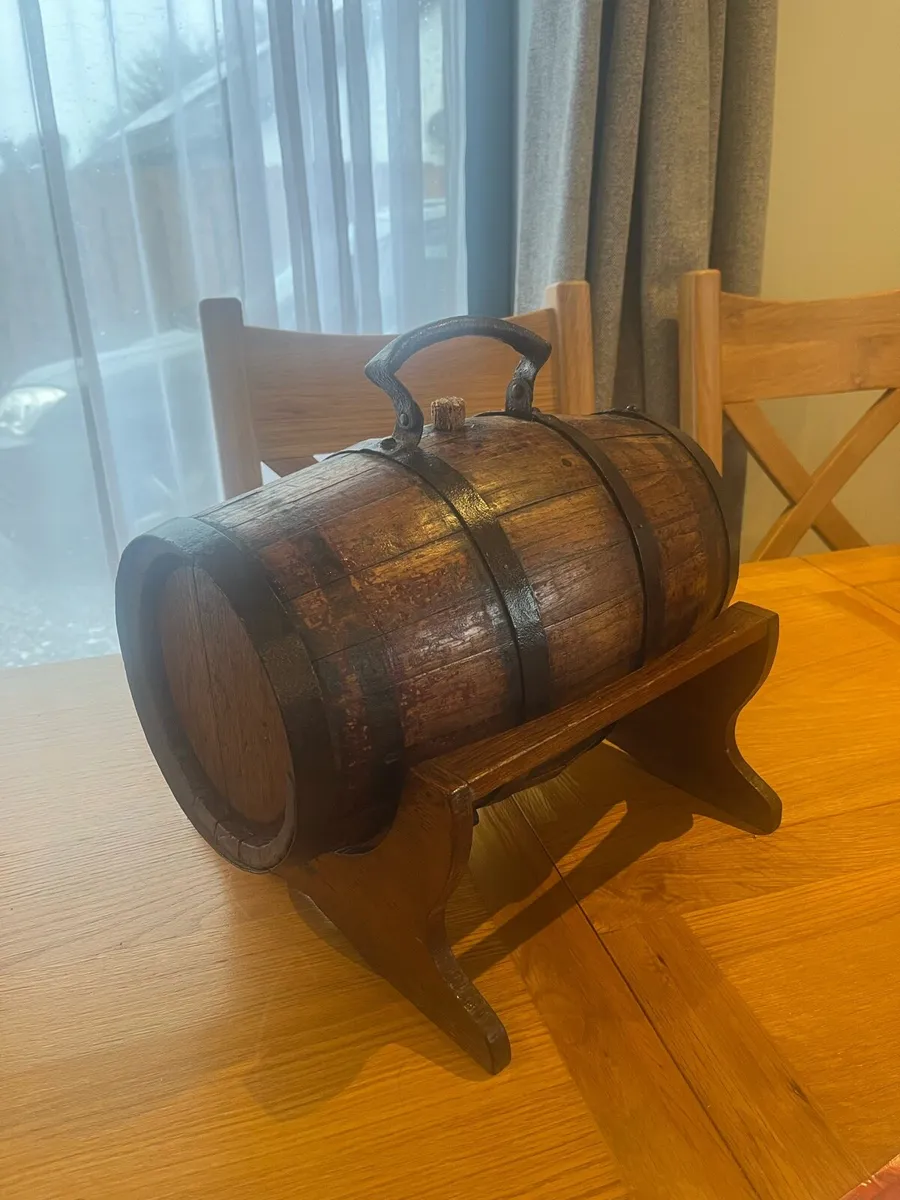 Antique Oak Coopered Whiskey Barrel - Image 2