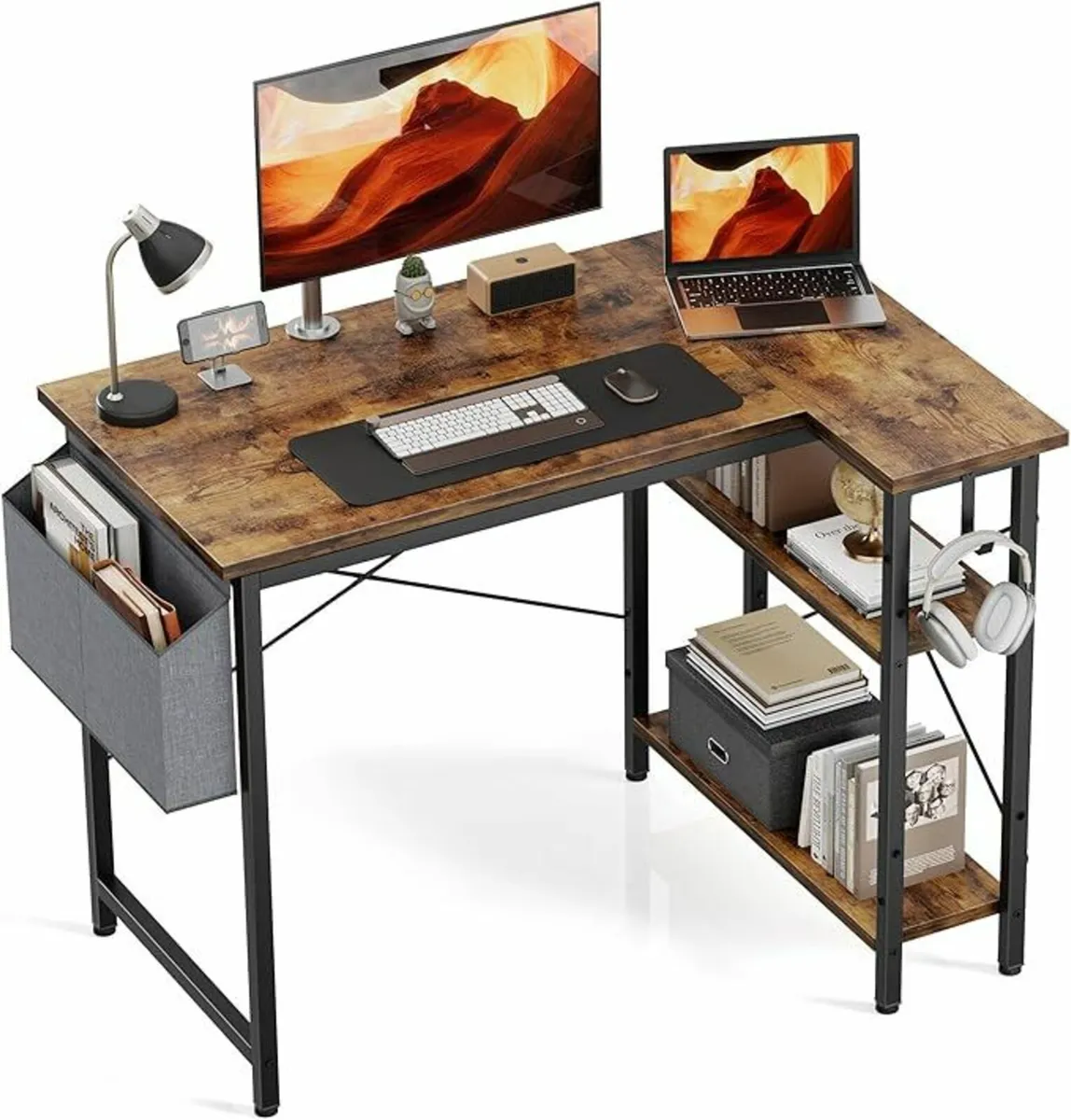 L Shaped Computer Desk, 100x70cm Reversible - Image 2