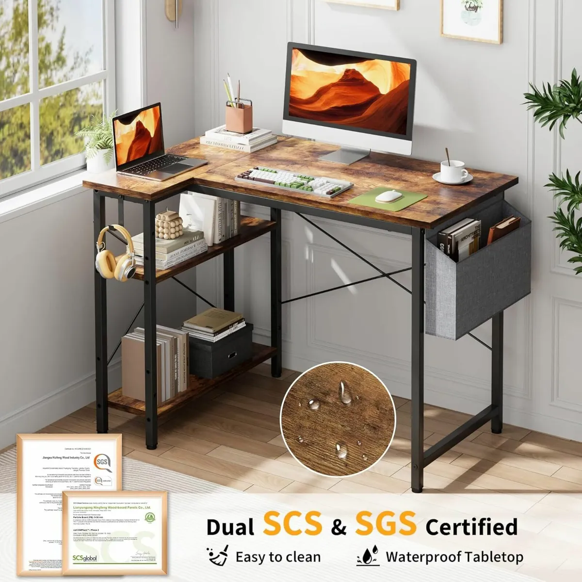 L Shaped Computer Desk, 100x70cm Reversible - Image 4