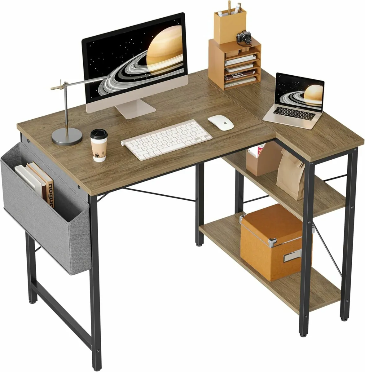 L Shaped Corner Desk 100x70 cm Study Office Grey - Image 3
