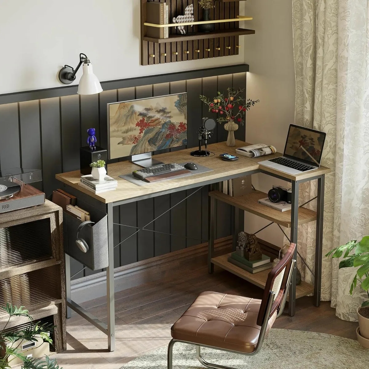 L Shaped Corner Desk 100x70 cm Study Office Grey - Image 1