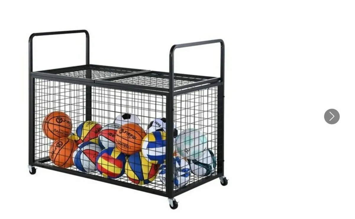 Heavy-Duty Metal Sports Ball Storage Cart on Wheel - Image 1