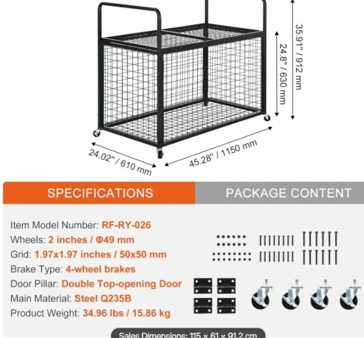 Heavy-Duty Metal Sports Ball Storage Cart on Wheel - Image 2
