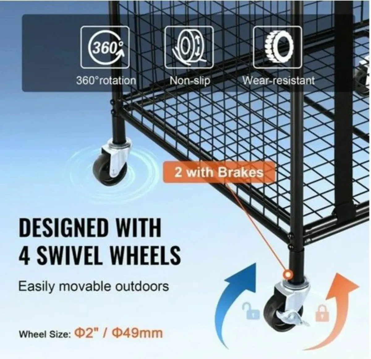 Heavy-Duty Metal Sports Ball Storage Cart on Wheel - Image 4