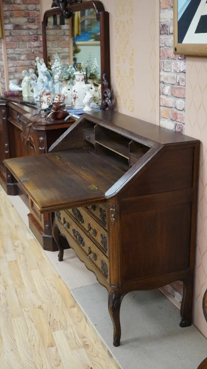 French Carved Solid Oak Bureau Desk - Image 3