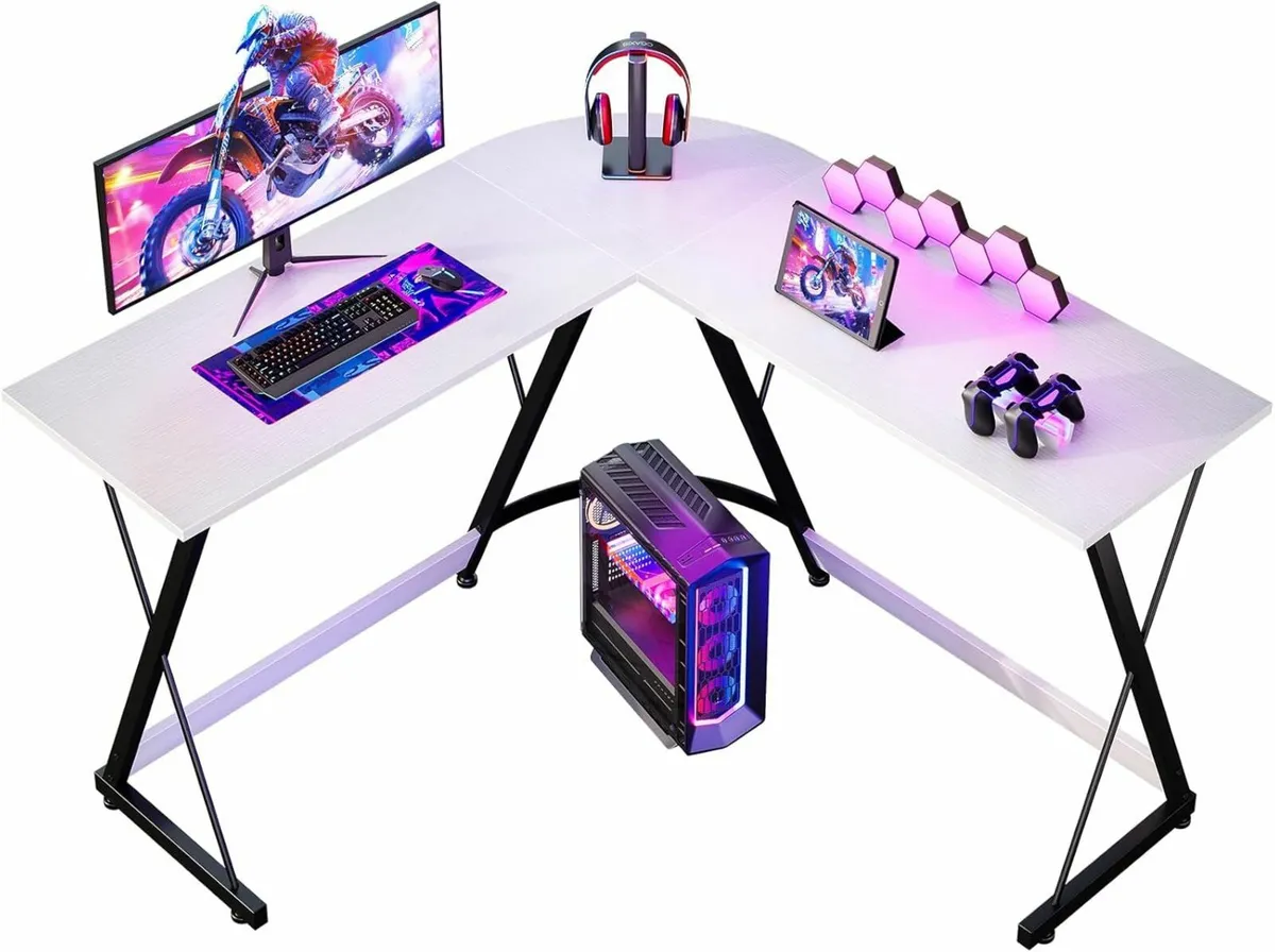 L Shaped Gaming Desk, 120×120 cm Office White - Image 1