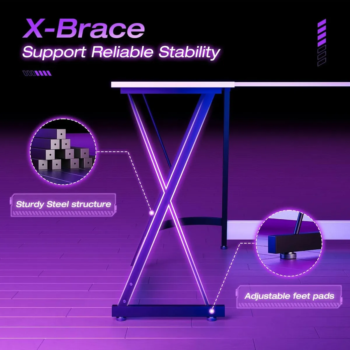 L Shaped Gaming Desk, 120×120 cm Office White - Image 2