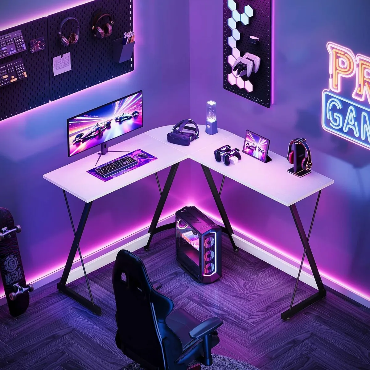 L Shaped Gaming Desk, 120×120 cm Office White - Image 3