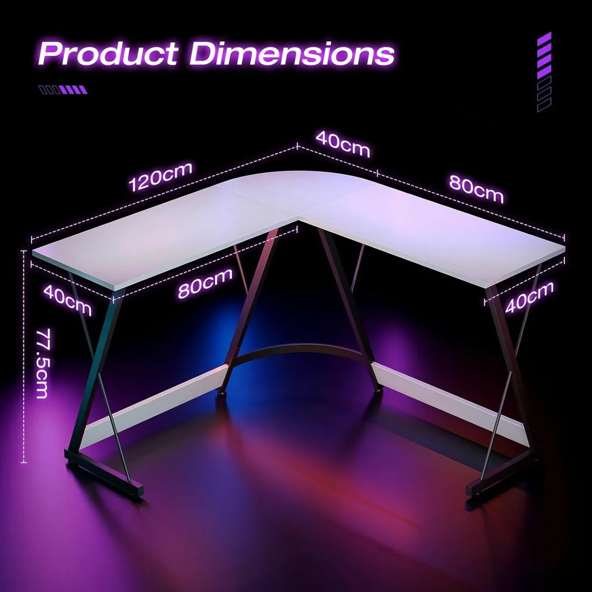 L Shaped Gaming Desk, 120×120 cm Office White - Image 4