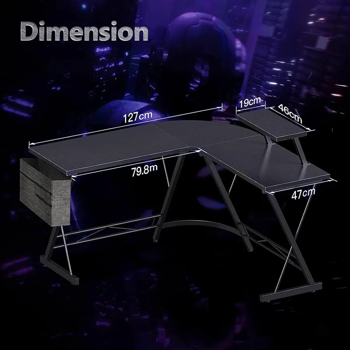 L Shaped Gaming Office Desk Monitor Stand 127 cm - Image 3