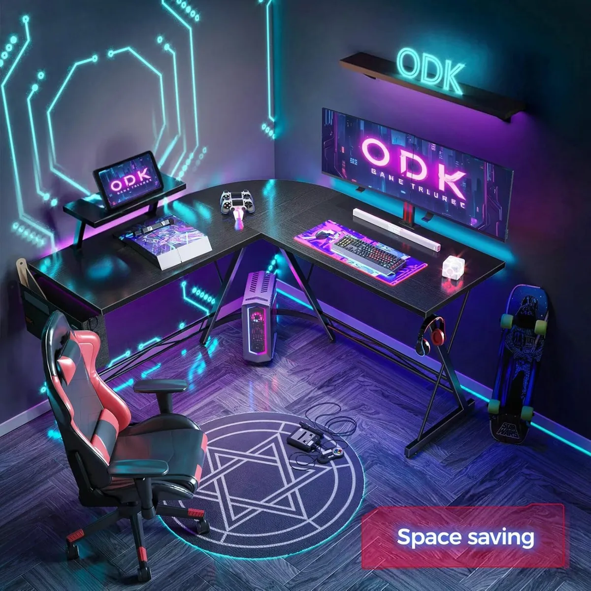 L Shaped Gaming Office Desk Monitor Stand 127 cm - Image 4