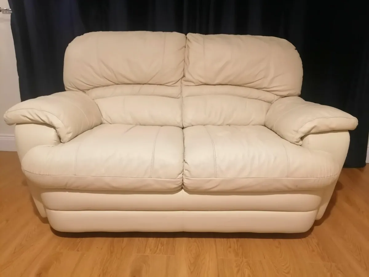Real leather three seater and a two seater couches - Image 2