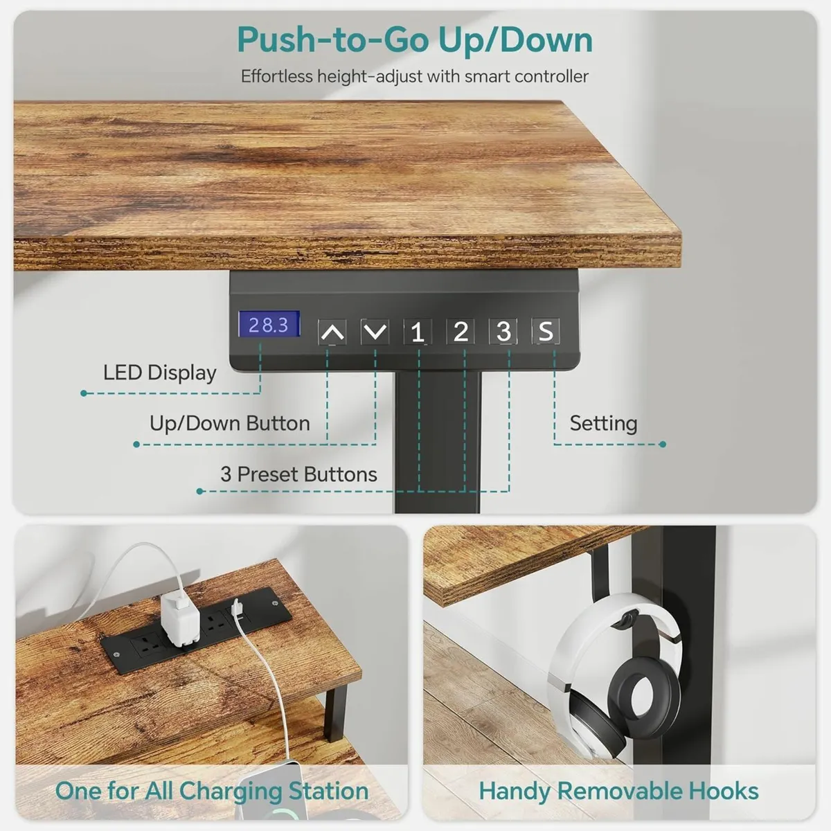 Electric Adjustable Standing Desk Outlets 120x60cm - Image 3