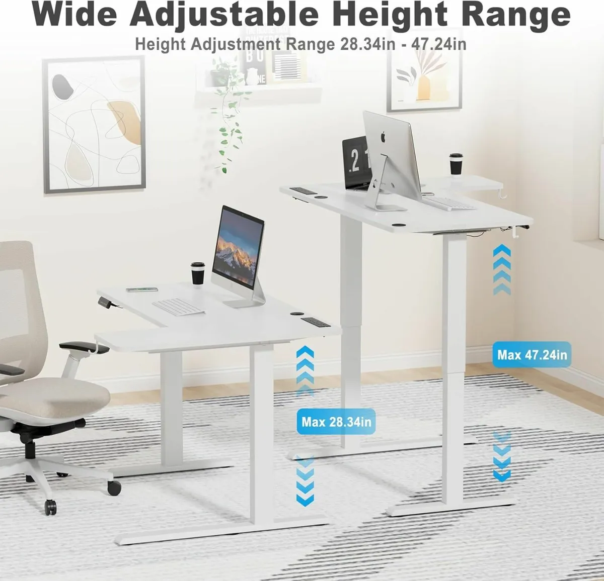 Electric Standing Desk Office study White 120x60cm - Image 3