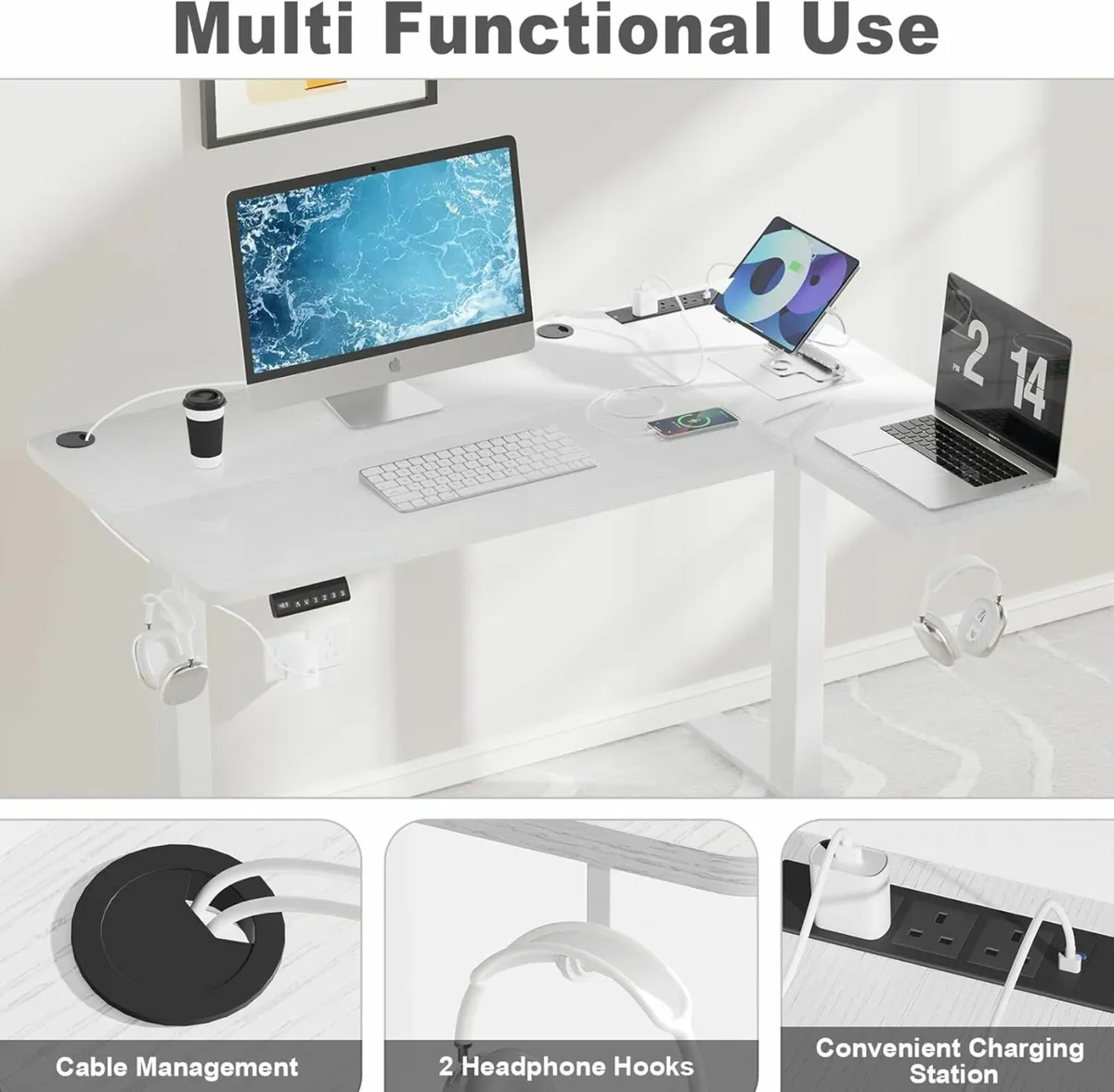 Electric Standing Desk Office study White 120x60cm - Image 4