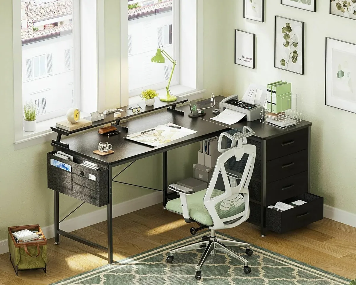 Corner Desk Drawers L Shaped Computer 140x80cm - Image 4