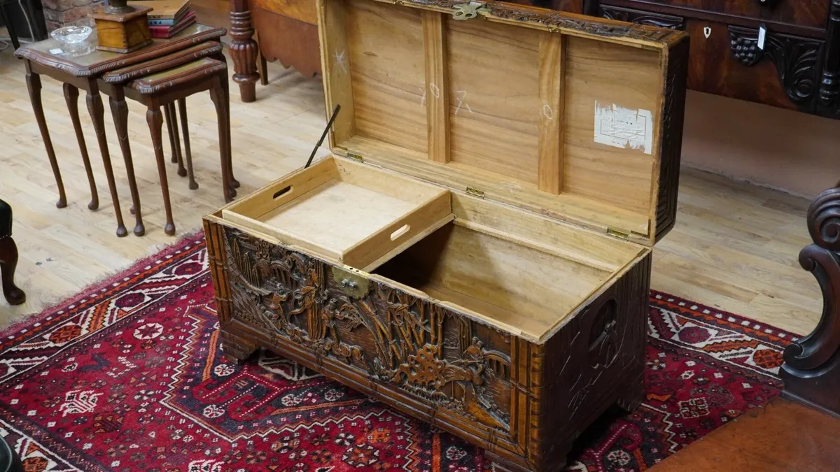 Carved Hong Kong Camphor Wood Chest - Image 3